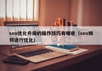 seo優(yōu)化升級的操作技巧有哪些（seo如何進(jìn)行優(yōu)化）